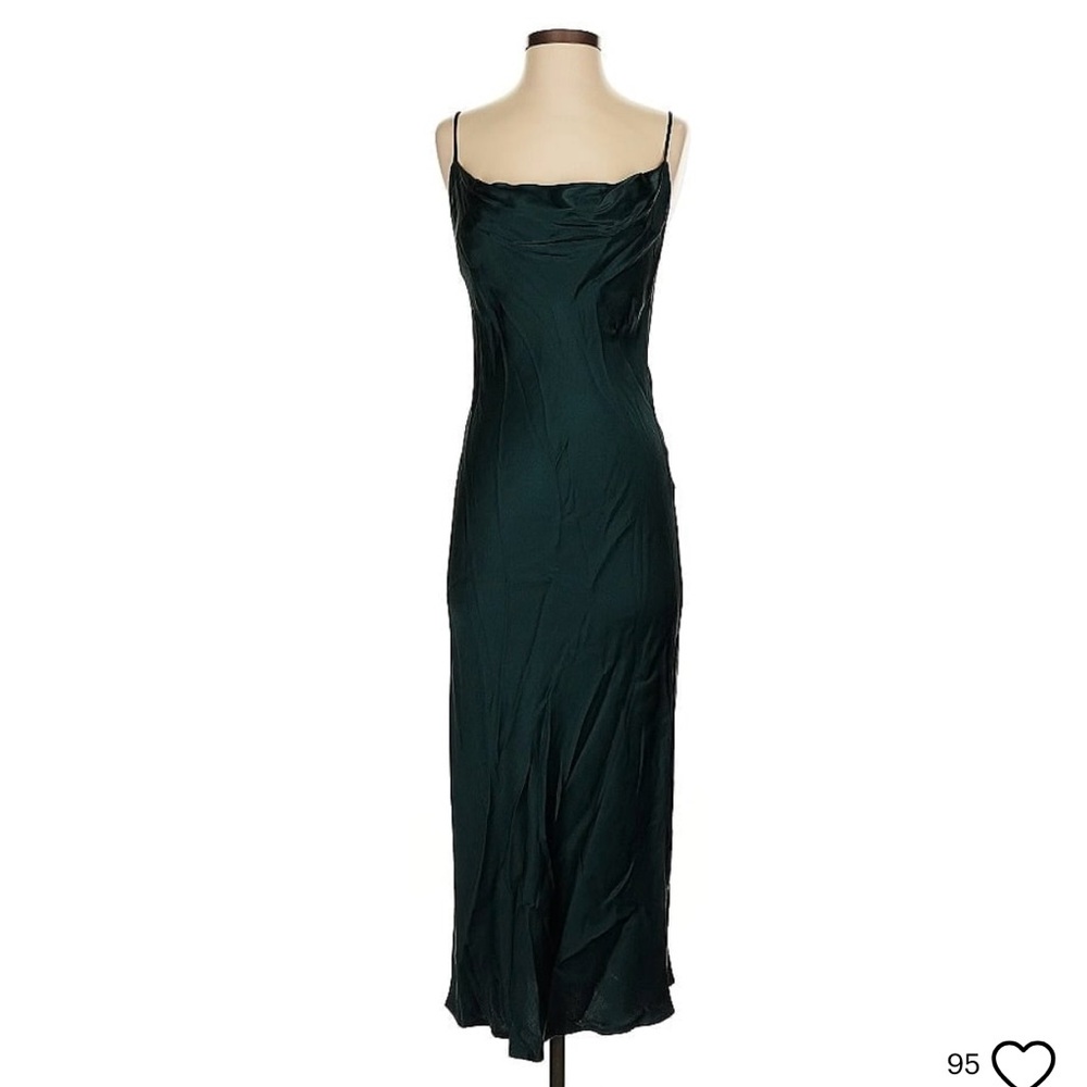 Zara Slip Dress cowl neck and side slit, adjustable straps, emerald green - S